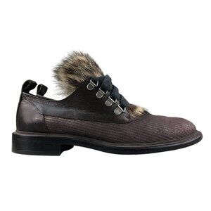 Bruno Cucinelli Women's Size 37 (7) Brown Fur Detail Lace-Up Oxfords Shoes ITALY